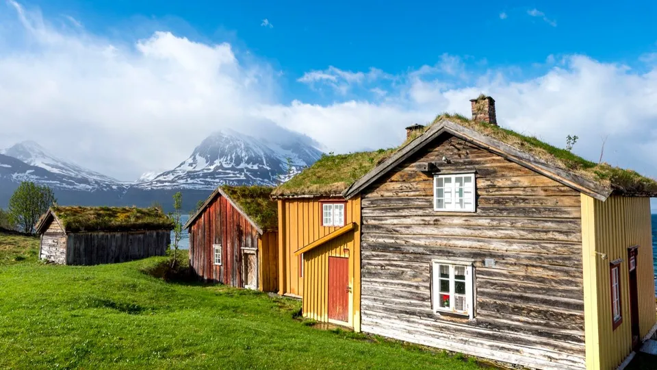 Norvegia Vecchie case tetto d'erba