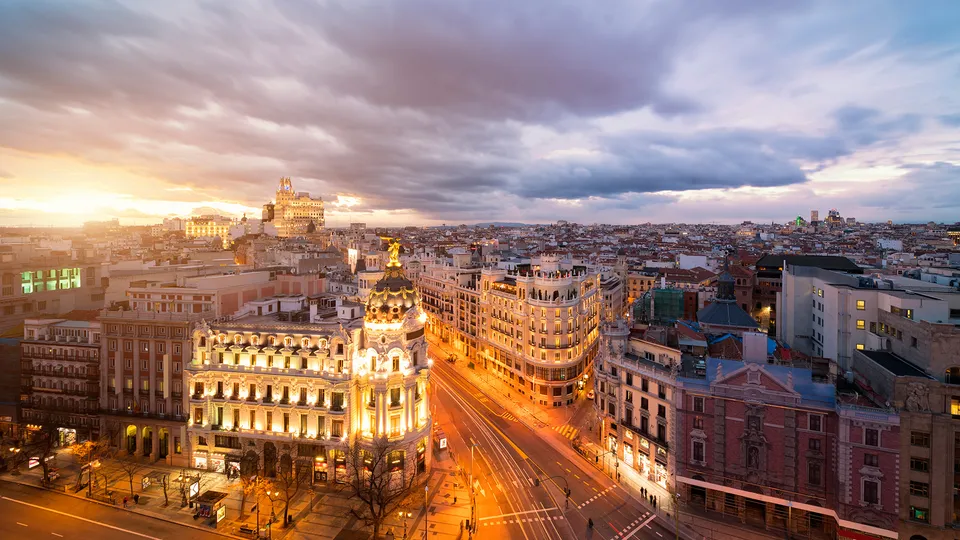 Vista panoramica di Madrid al tramonto