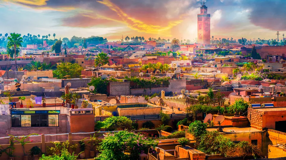 Vista panoramica di Marrakech al tramonto