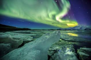 jokulsarlon notte aurora